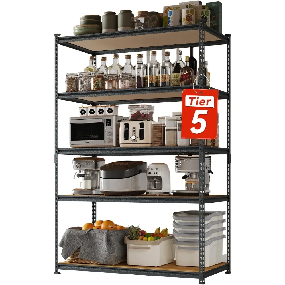 5-Tier Z-Shaped Storage Rack Metal Shelving Unit, Heavy-Duty Shelves for Wall Storage, 48x24x72 inches, 700 lbs/Level