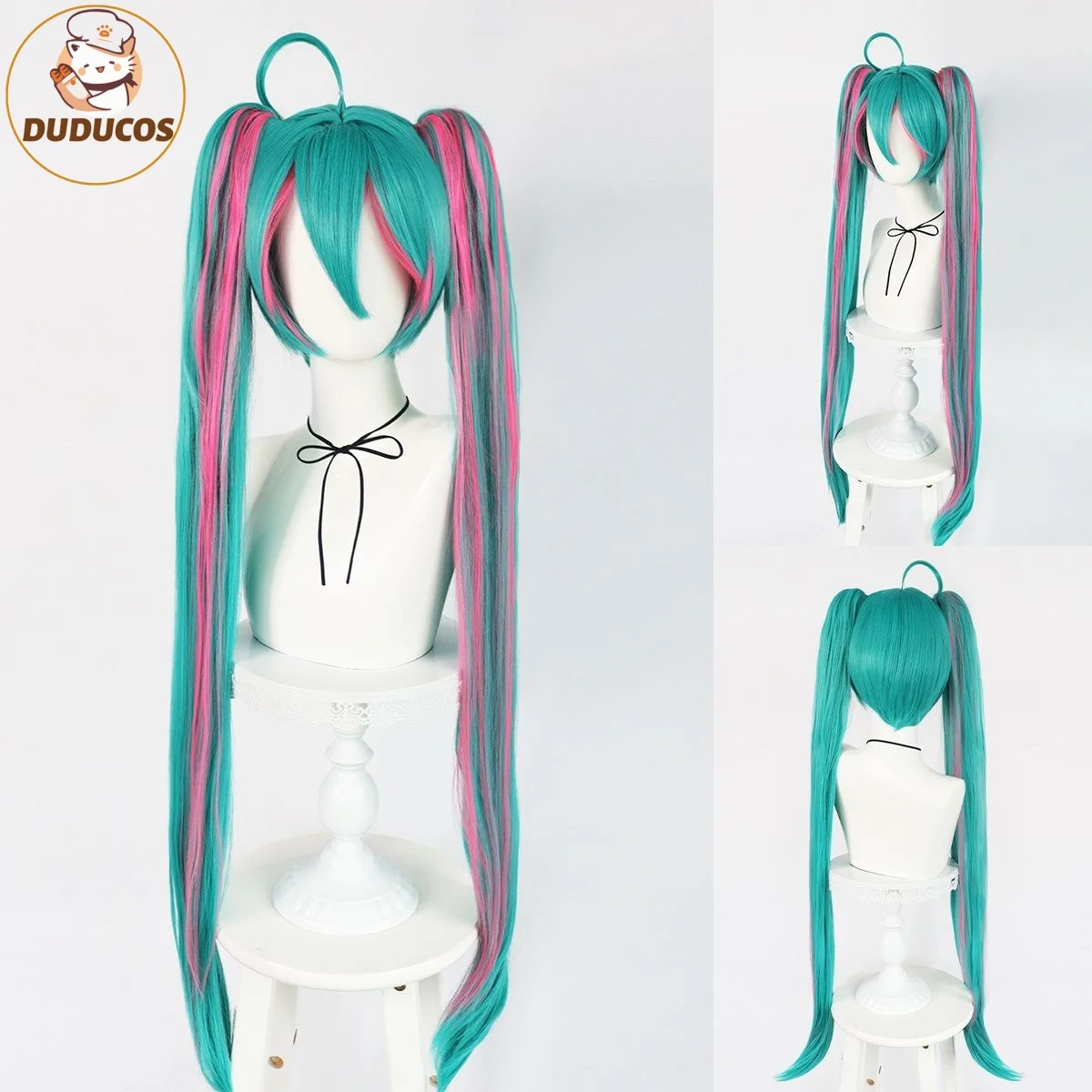 

38Inch Straight with Double Ponytails Wigs Synthetic Hair Super Long Green Mixed Pink Cosplay Wig Halloween Carnival