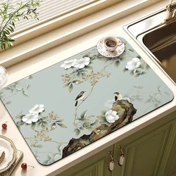 Kitchen Absorbent Drain Pad Dish Drying Mat Tableware Draining Pad Spices Printed Tableware Placemat Kitchen Decoraction Mat