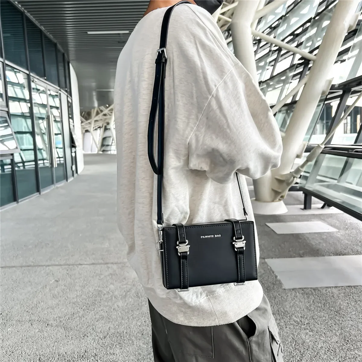 Trend Simple Men's Small Shoulder Bag Hip-Hop Streetwear Personality Box Bag for Men Suitcase Shape Bag Crossbody Bags Man bolso