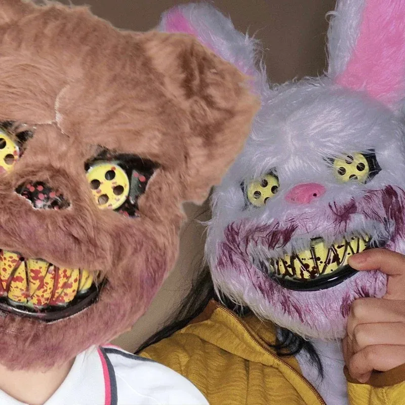 Halloween Bloody Rabbit Bear Maschera Cosplay Unisex Horror Peluche Copricapo di animale Maschera da festa spaventosa per donne Uomini Puntelli per costumi