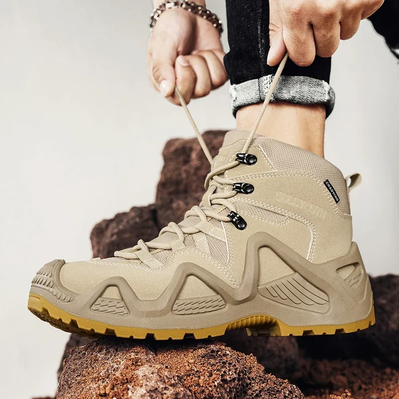 Men's Tactical Desert Boots Rugged Non-Slip Sole for Multi-Terrain Trekking Sport Activities Ultralight Outdoor Hiking Shoes