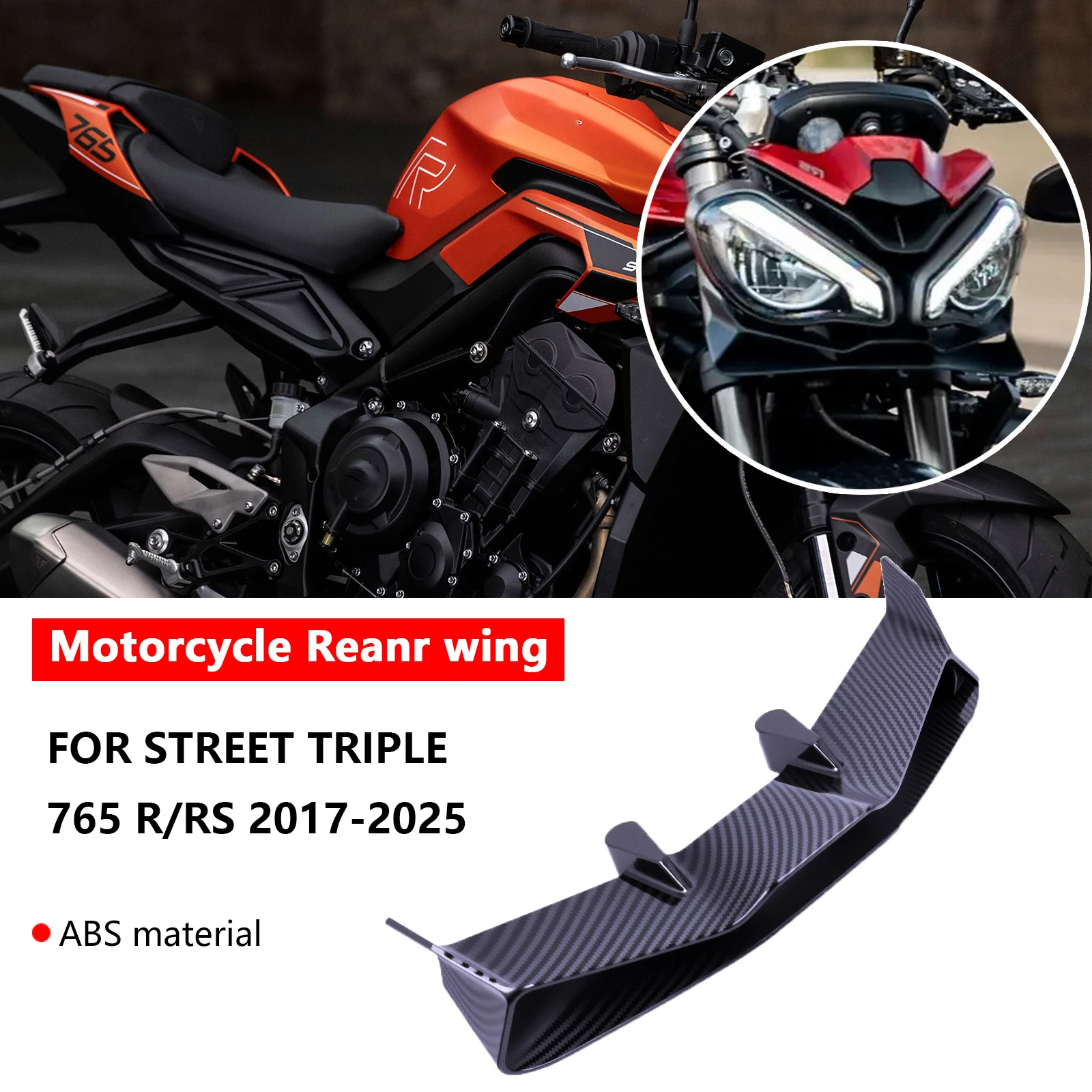 

Для Street Triple 765 RS 765 S 2017-2025 мотоцикла с фиксированным крылом, аэродинамический спойлер элерона, прижимная сила, переднее лезвие