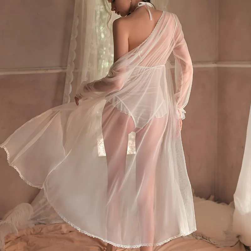Sexy Lingerie Bodysuit Women Hanging Neck Revealing Breast Lace European Style Integrated Mesh Nightgown Women's Sex Body Suit image 6