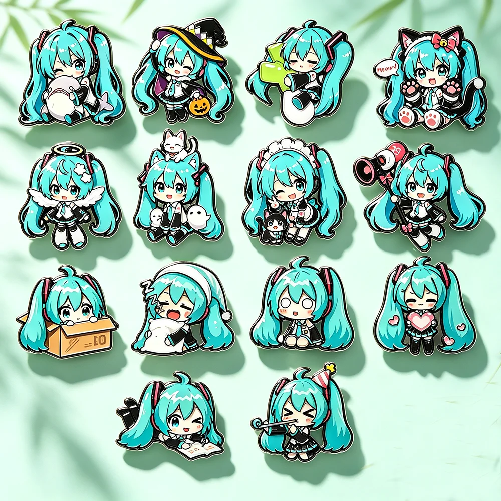 6/8/14Pcs Cute Chibi Blue‑haired Girl Miku Enamel Pins Virtual Singer Lapel Brooch Badge For Backpack Denim Jacket Decor Gift