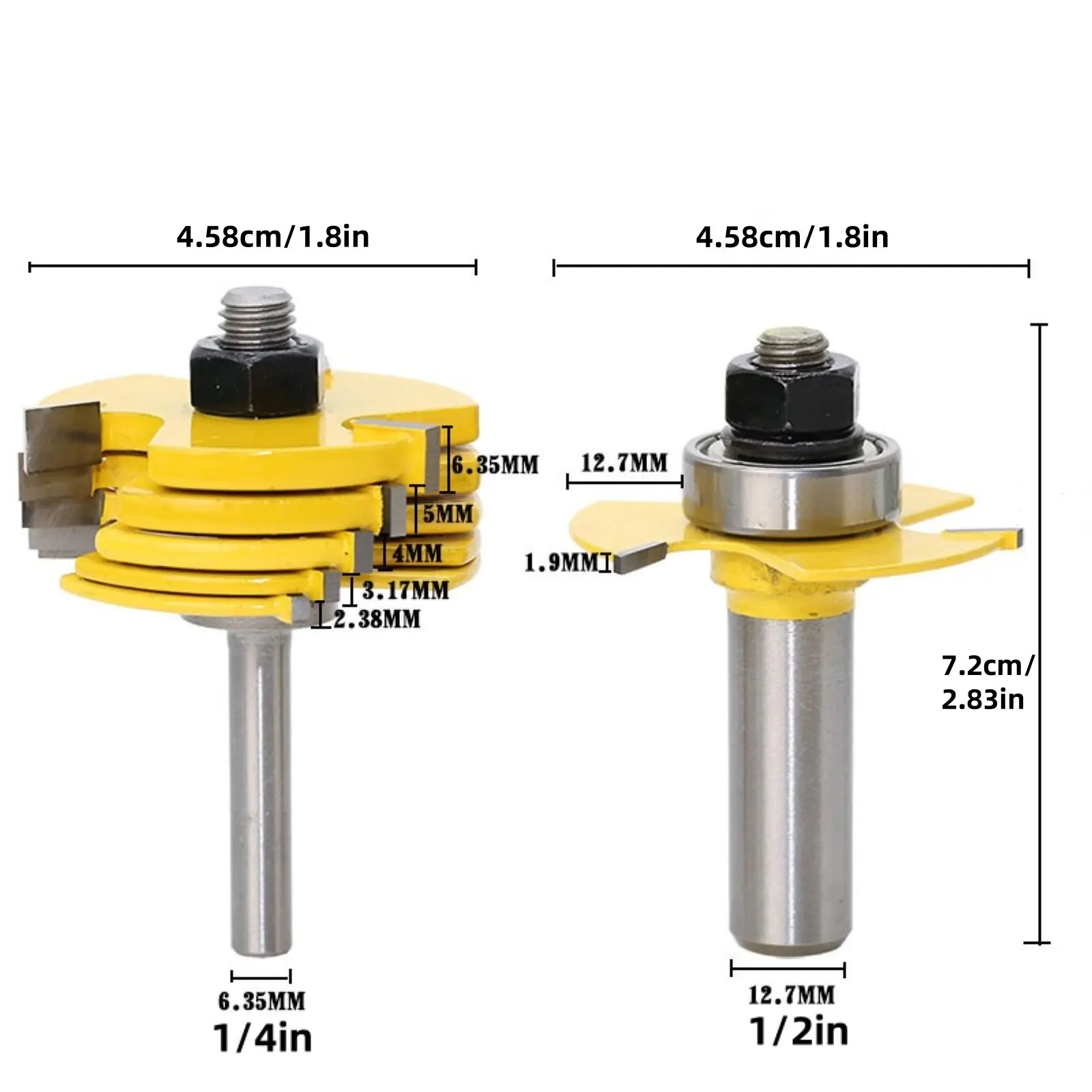 2Pcs/lot 1/4" 1/2" Shank Router Bits Set Tongue & Groove T Shape Slot Milling Cutter For Wood Woodwork Cutting Tools Accessories
