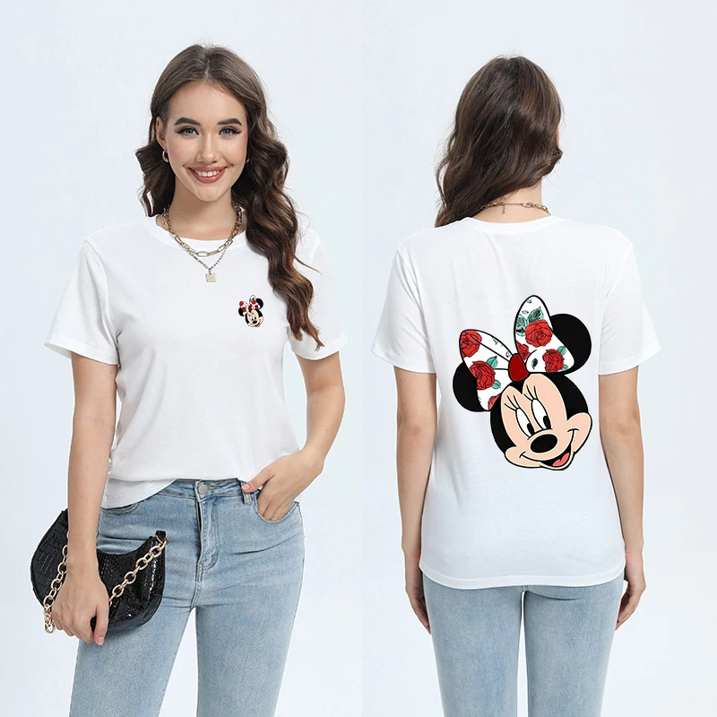 

Trends 2025 White Custom T Shirt Sweet Cartoon Clothes Disney Mickey Tees Ladies Woman Clothing Y2k t-Shirt Short Sleeve Top New