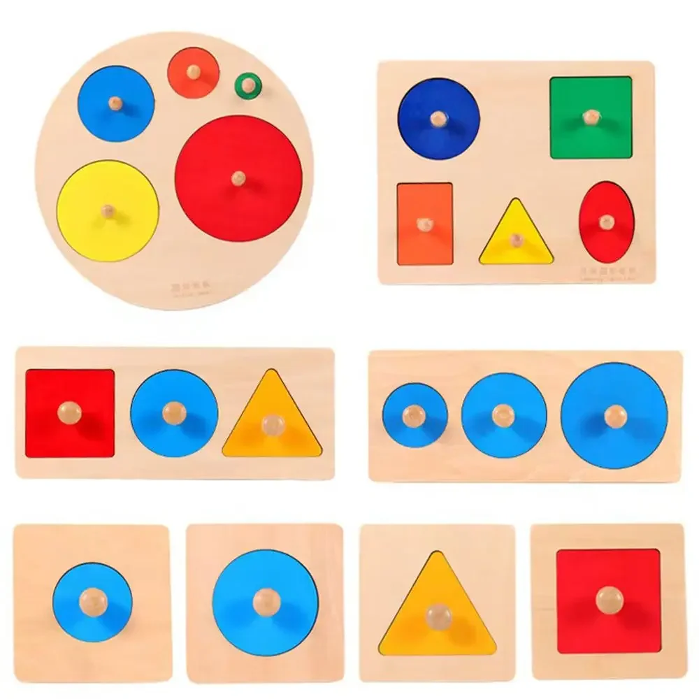 

Learning Tool Montessori Multiple Color Puzzle Board Geometric Shape Matching Knob Panel Pegboard
