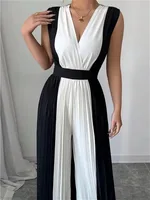 Modigirl Summer Elegant Party One Pieces Jumpsuit Woman 2026 Contrast Color Pleated Hight Wide Leg Pants Romper Jumpsuit Women - Image 6