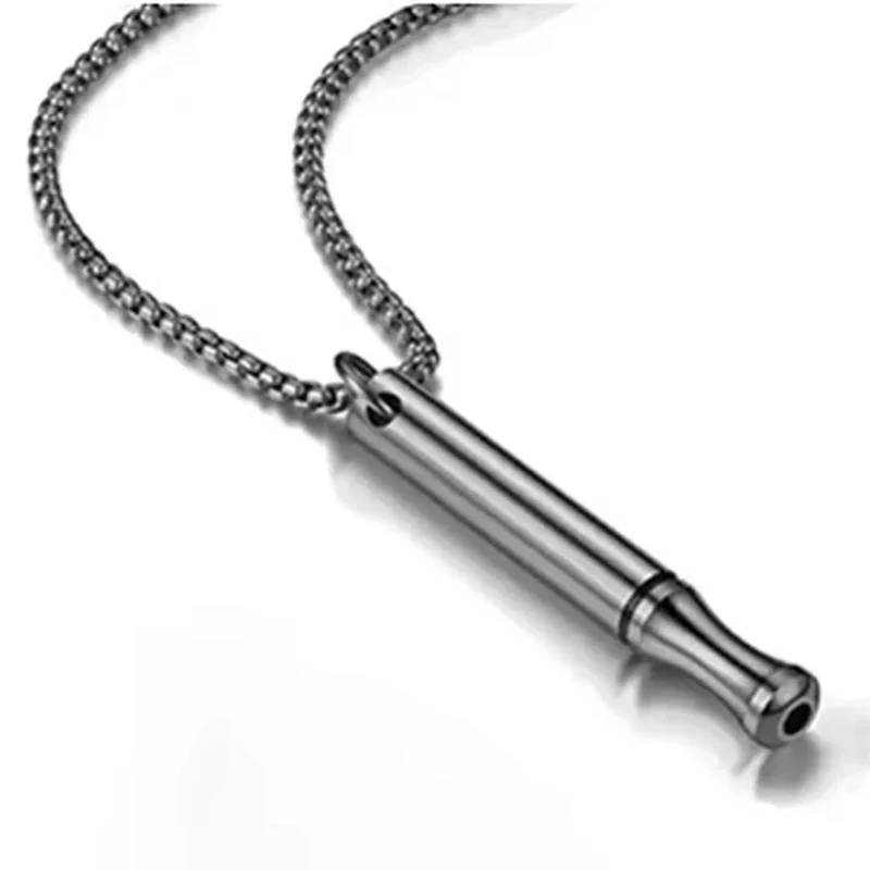 Fashionable Stainless Steel Mindfulness Decompression Pendants Meditation Breathing Whistle Necklace Yoga Exercise Jewelry