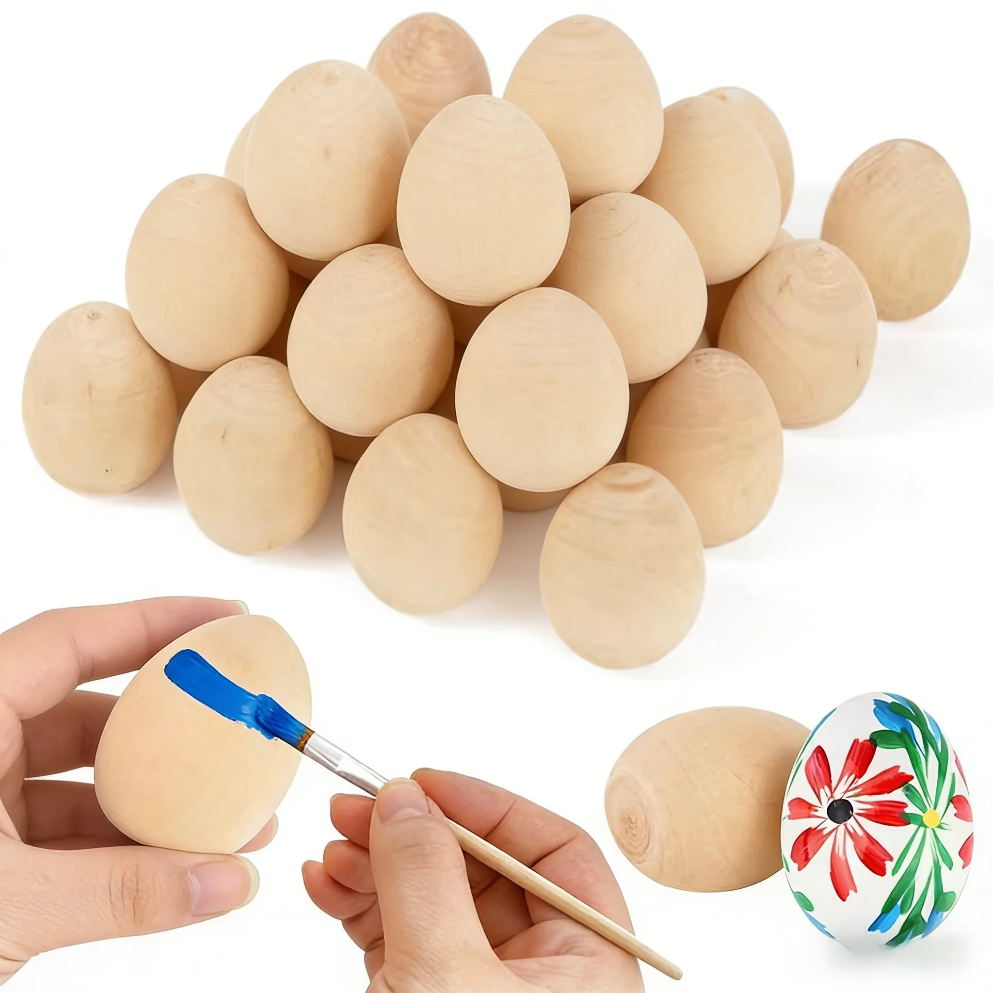 5/10 Stück Oster-Holzeier DIY Bastelzubehör 2026 Frohe Ostern Party Heimdekoration Zubehör Kinder Handgemachtes Geschenk Korb-Füller