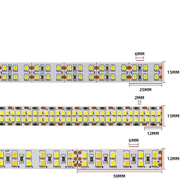 12v 24v 2835 dwurzędowa taśma LED ct podwójna kolorowy pasek 480LED/360LEDS/240 LED 15mm 12mm liniowa listwa wewnętrzna