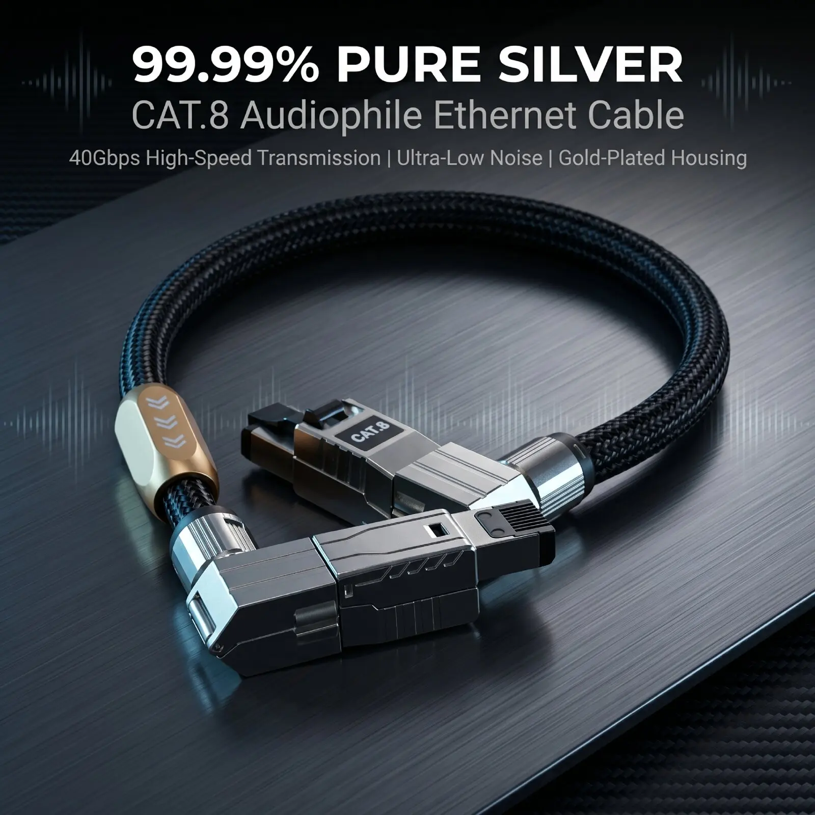 CAT8 40Gbps 2000MHz High Speed LAN Cable 90 Degree RJ45 Connector YIVO XSSH Nylon Braided Network Ethernet Wire