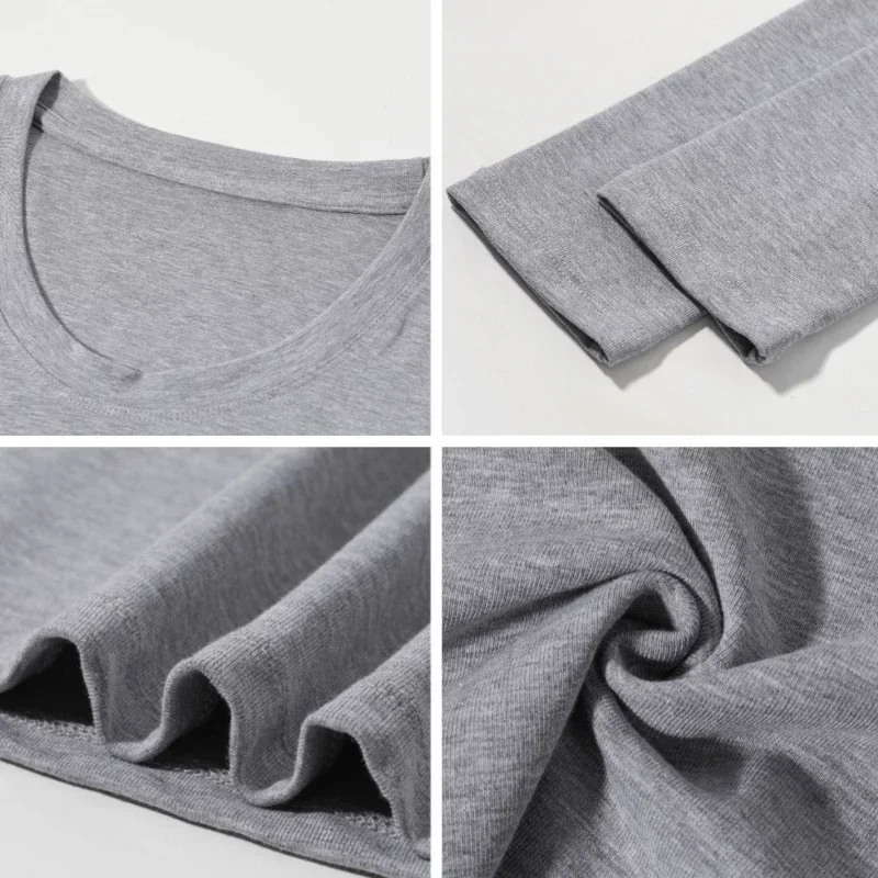Koreanischer Stil Damen Herbst T-Shirt Langarm U-Ausschnitt Minimalistisches Einfarbiges Weiches Schlankes Basic-Layering-Oberteil Lässiges Strick-Top – Detail 7