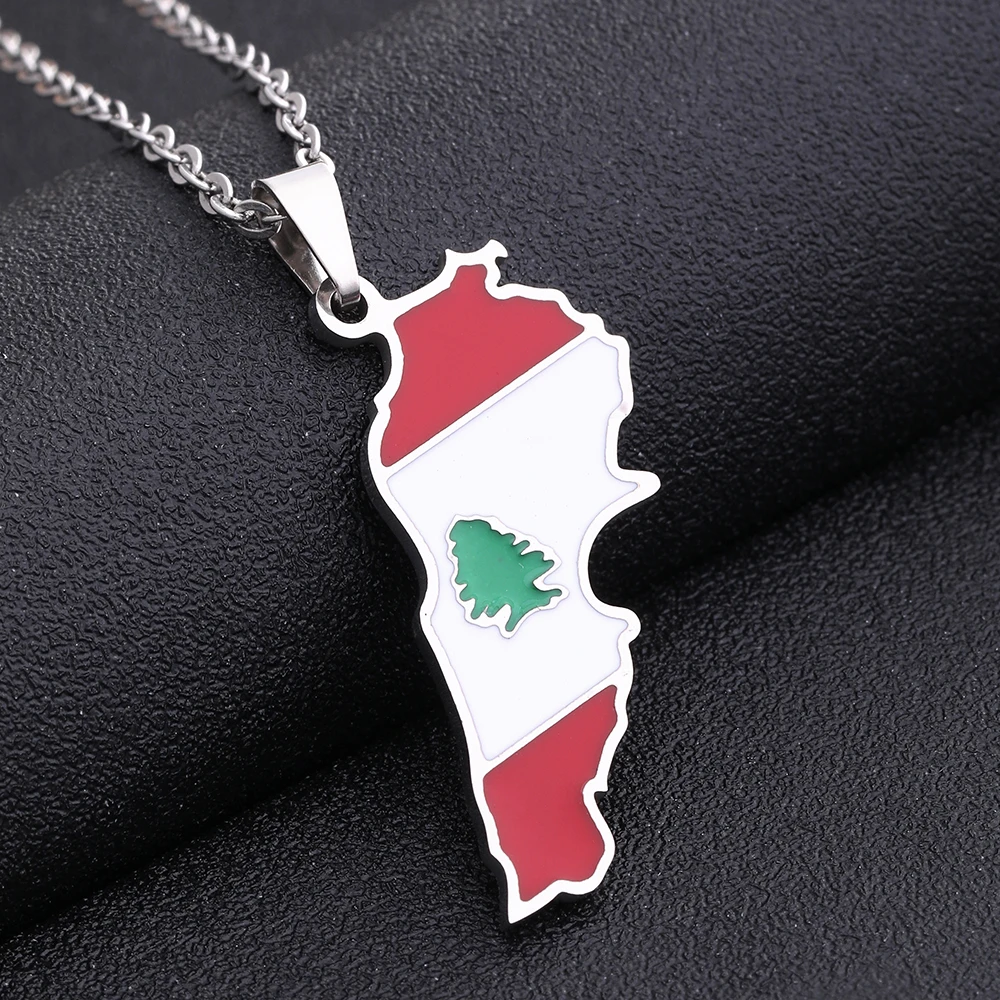 Lebanon Country Map Flag Pendant Necklace Stainless Steel Arab Men Women Gold/Steel Color Ethnic Maps Jewelry Gift