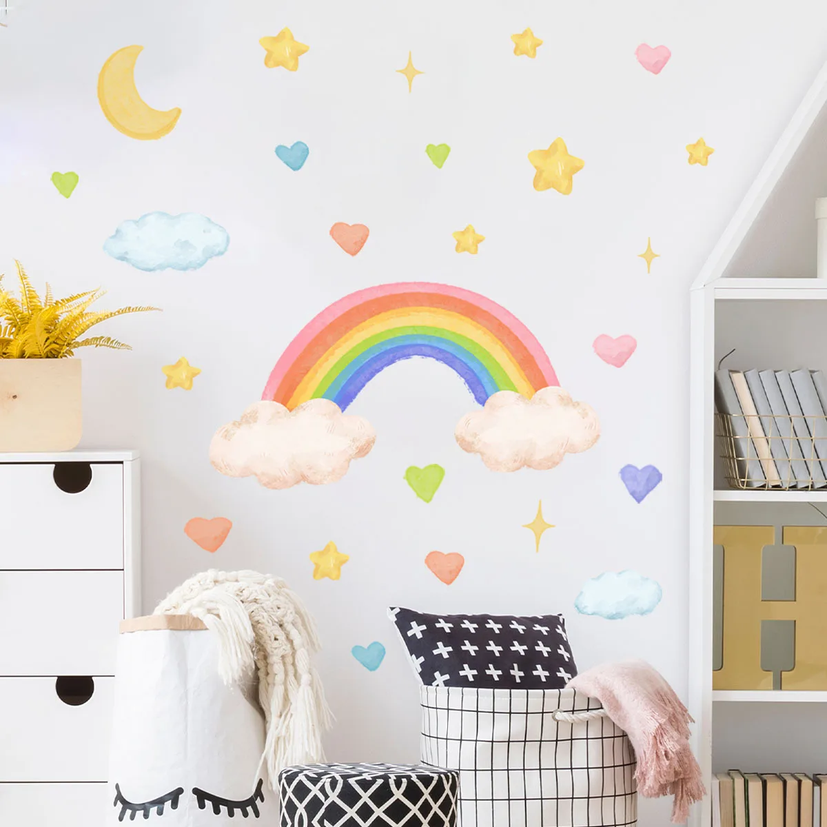 30x60cm Cartoon Rainbow Five Pointed Star Cloud Wall Decal Wall Sticker Kids Bedroom Living Room Background Wall Decor Mural