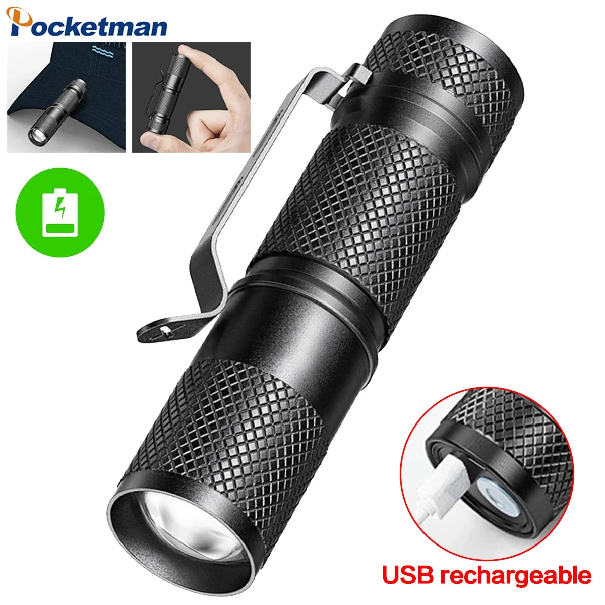 

USB Rechargeable Flashlight Mini Zoom Torch Outdoor Waterproof Camping Lantern Super Bright Flashlights Emergency Light