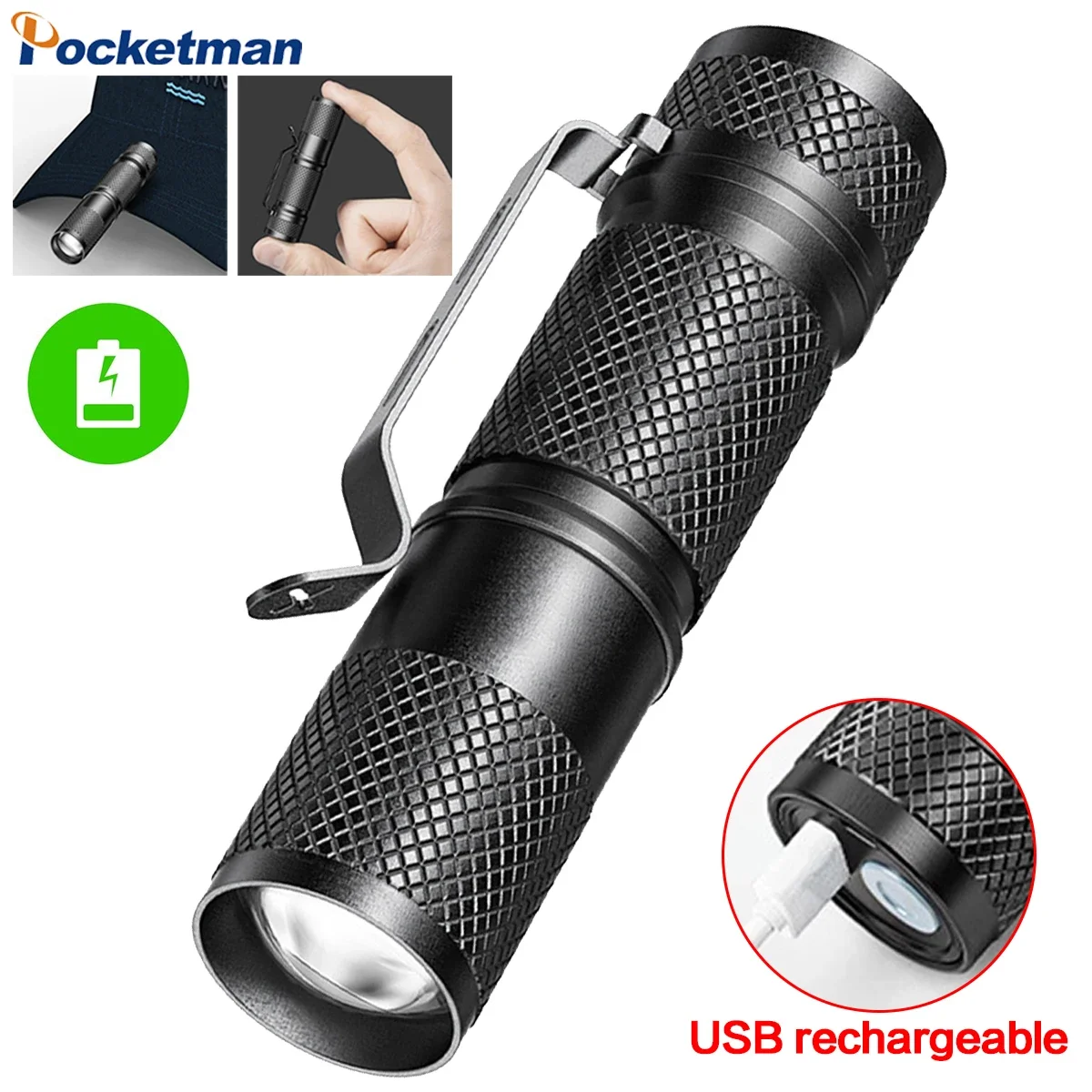 USB Rechargeable Flashlight Mini Zoom Torch Outdoor Waterproof Camping Lantern Super Bright Flashlights Emergency Light