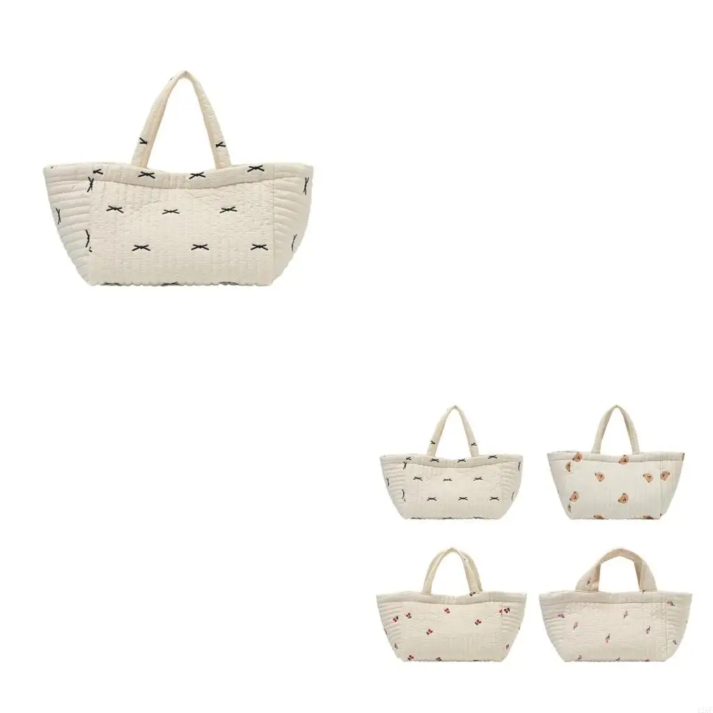 

Handbag Pram Pushchair Hanging Bag Embroidery Pattern Mom Bag for Women Large Capacity Travel Soft Diaper Storage Bag 425F