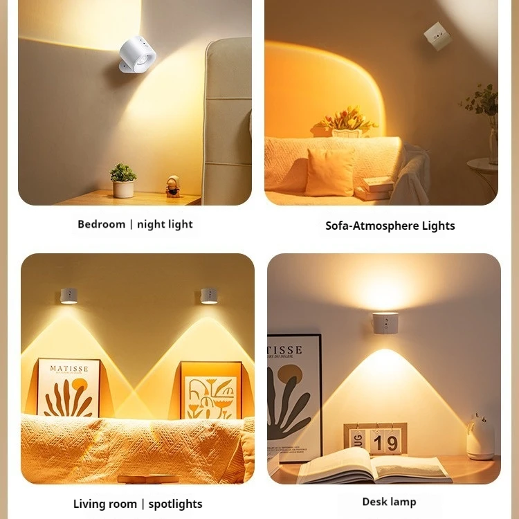 Wireless spotlight, magnetic suction bedside reading light, charging wall light, advanced background wall atmosphere light