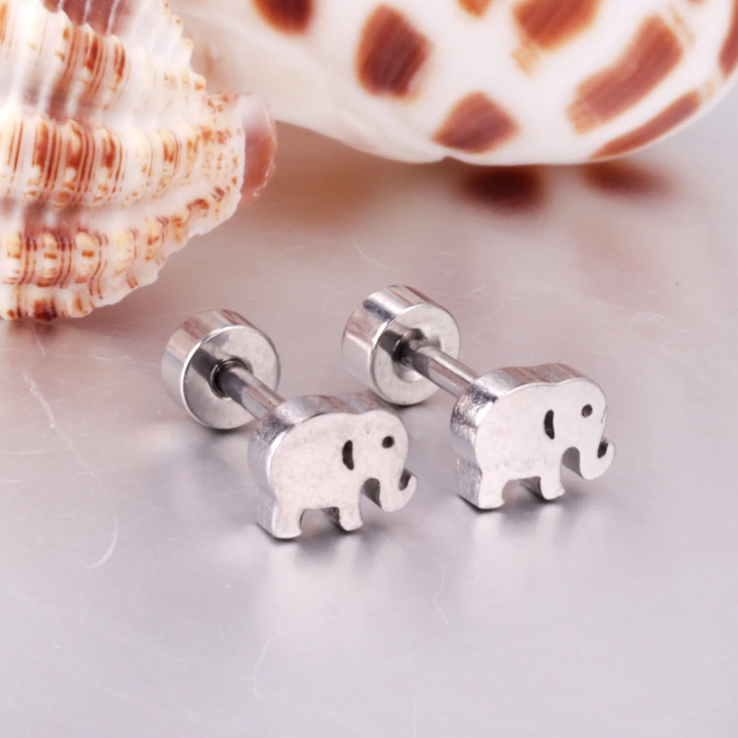 LUXUSTEEL Stainless Steel Cute Animals Elephant Dolphin Butterfly Stud Earrings For Women Girls Anti-allergy Screw-back