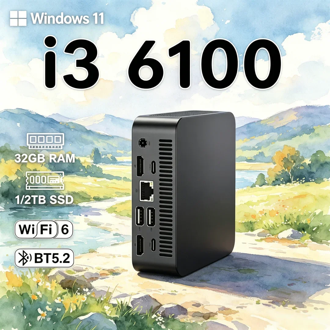 Premium Dainty MINI PC Windows 11 Pro Core I3 6100 32GB RAM 1TB 2TB SSD WIFI 6 BT5.2 4K HD Elite Working Gaming Office