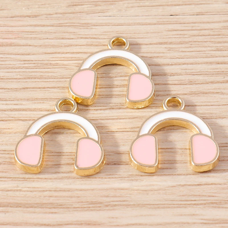 10 Stück 14x14mm Niedliche Emaille-Musik-Kopfhörer-Anhänger für Schmuckherstellung, Ohrringe, Halsketten, DIY-Bastelzubehör – Detail 14