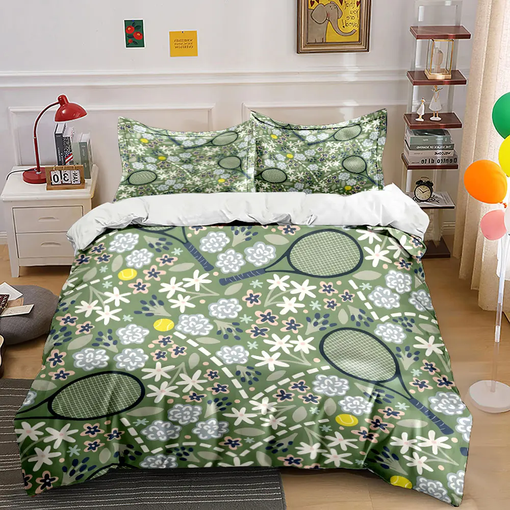Tennis and floral pattern background Print Soft Comfortable Duvet Cover Bedding Set Included 1*Duvet Cover 2*Pillowcases
