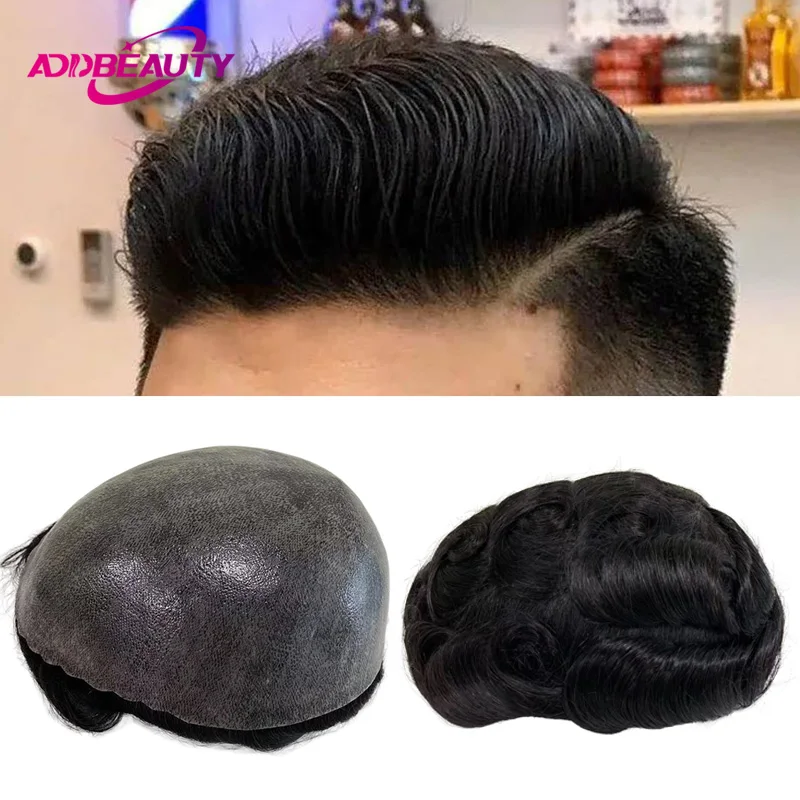 

Men Toupee Human Hair HDWIGS Full PU 0.12mm Men's Capillary Prosthesis Real Indian Remy Human Hair System With Knots Man Wigs