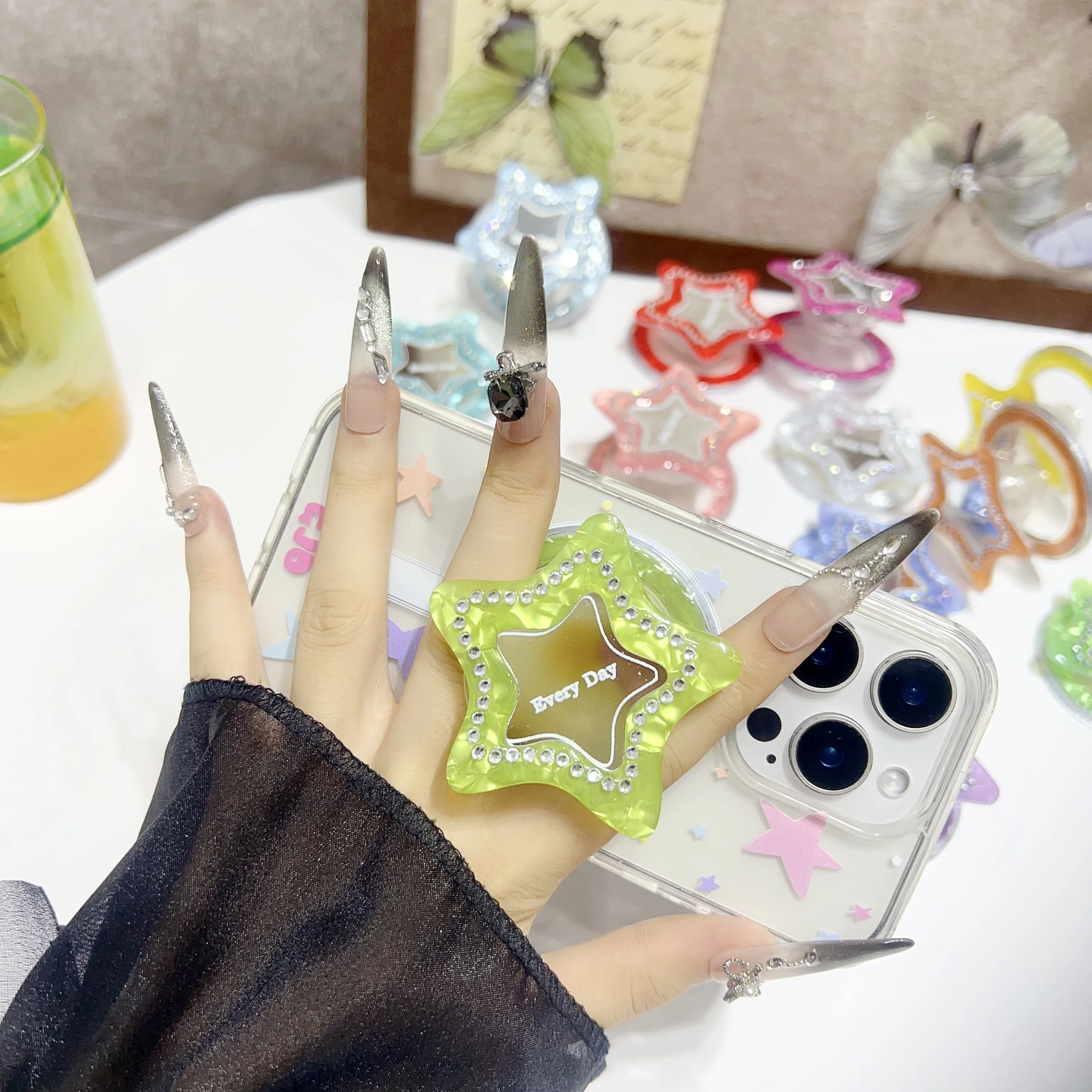 Coreano y2k bonito dos desenhos animados espelho superfície estrela suporte magnético aperto tok griptok suporte do telefone magsafe suporte inteligente tok