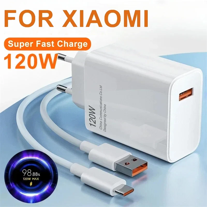 

120w Ultra Fast Charger For Xiaomi 11 12 13 14 Redmi Note 11T 12T 13 Pro POCO X4 X5 6A Type-C USB Turbo Charging Cable 2024 New