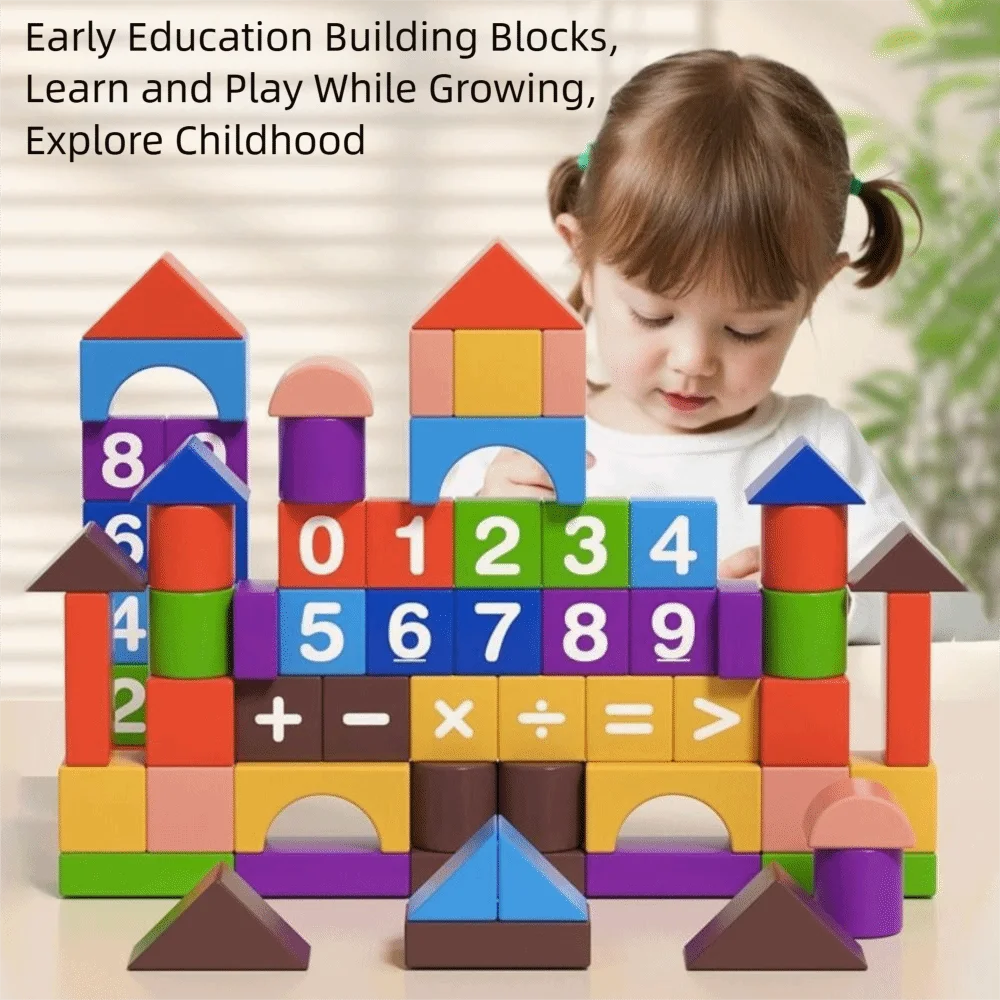 Bloques de construcción de madera para aprendizaje temprano con caja de almacenamiento, figura creativa educativa temprana, iluminación apilable