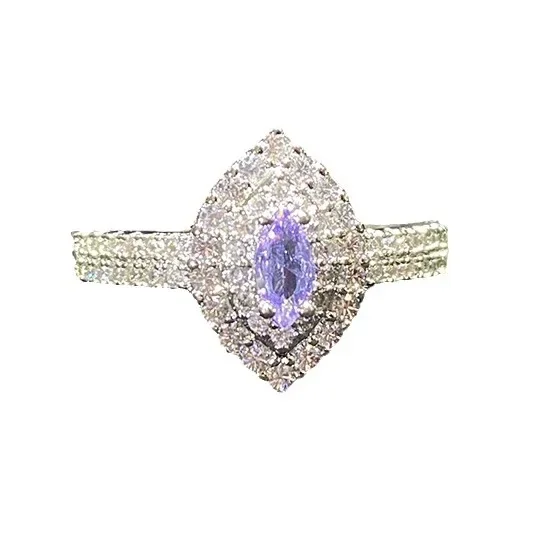 MDL مويسانيتي. نمط جديد الماس 2.0 قيراط خاتم الماس الأزرق مطلي بالذهب مايكرو إعداد تقليد مويسان الضوء الأرجواني #4