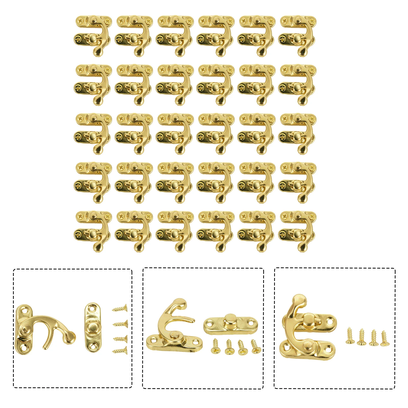 30pcs Horns Locks With 120pcs Screws For Jewelry Wooden Box Household Antique Bronze Iron Padlock Hasp Hook Lock Fittings