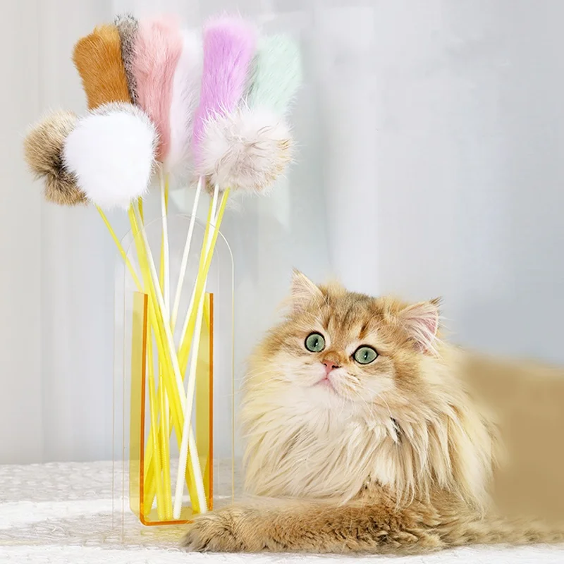 

Rabbit Fur Cute Cat Teaser Toy Fur Ball Indoor Cat Chew Teething For All Ages Ideal Gift Practical Funny Interactive Strip