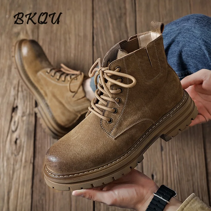 BKQU-Botas curtas masculinas High Street Wind Chelsea, sapatos de lazer no deserto, nova tendência, tendência da moda, sola de borracha, 2024