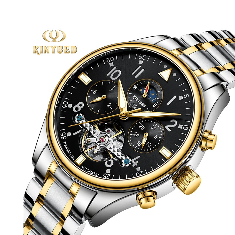 Kinyued New Men Mechanical Watch Automatic Watch For Man Hand Clock Dispaly Wristwatches Business Stainless Steel Strap Watches