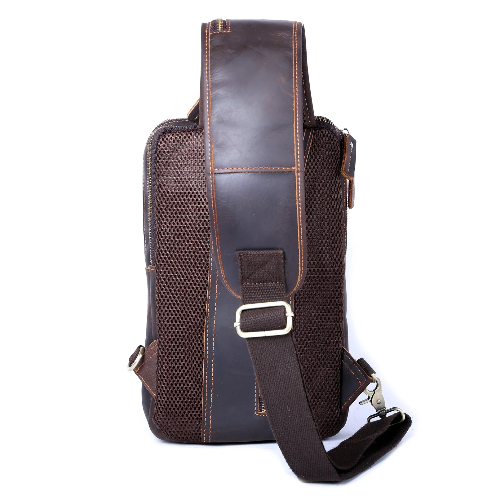 Hochwertige Echtleder-Brusttasche für Herren, Vintage Vollnarbenleder-Umhängetasche, Herren-Schultertasche, Sling Bag, Tagesrucksack – Detail 9