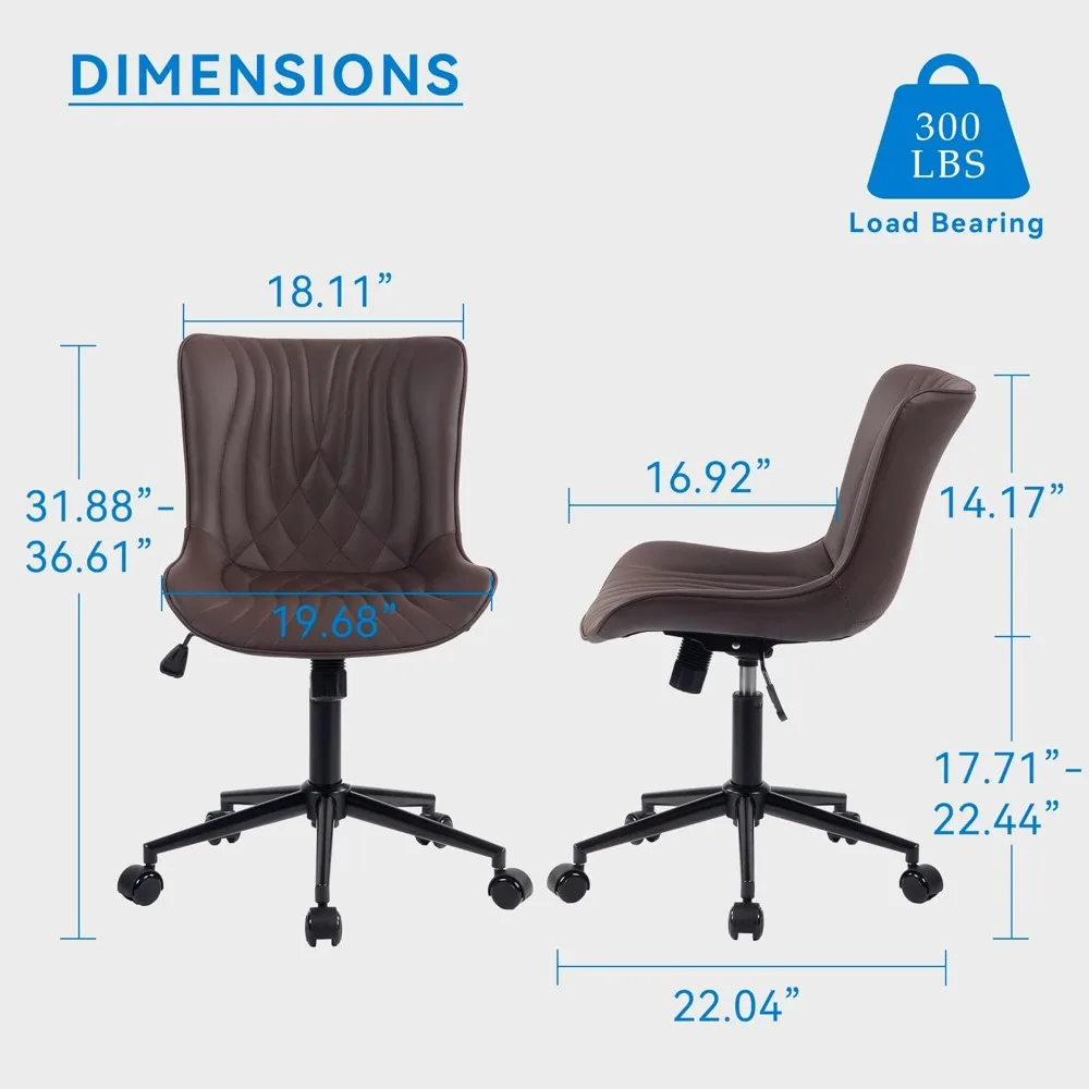 Armless Office Chair with Wheels,Home Office Computer Chair,Adjustable Swivel Rocking Chair with Backrest