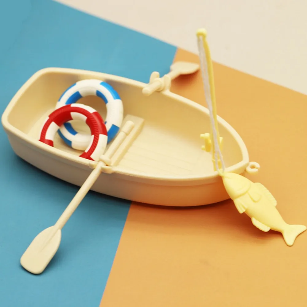 New Plastic Fishing Boat Model Miniature Simulated Dollhouse Ornaments Mini Bagged Fishing Boat Set Children