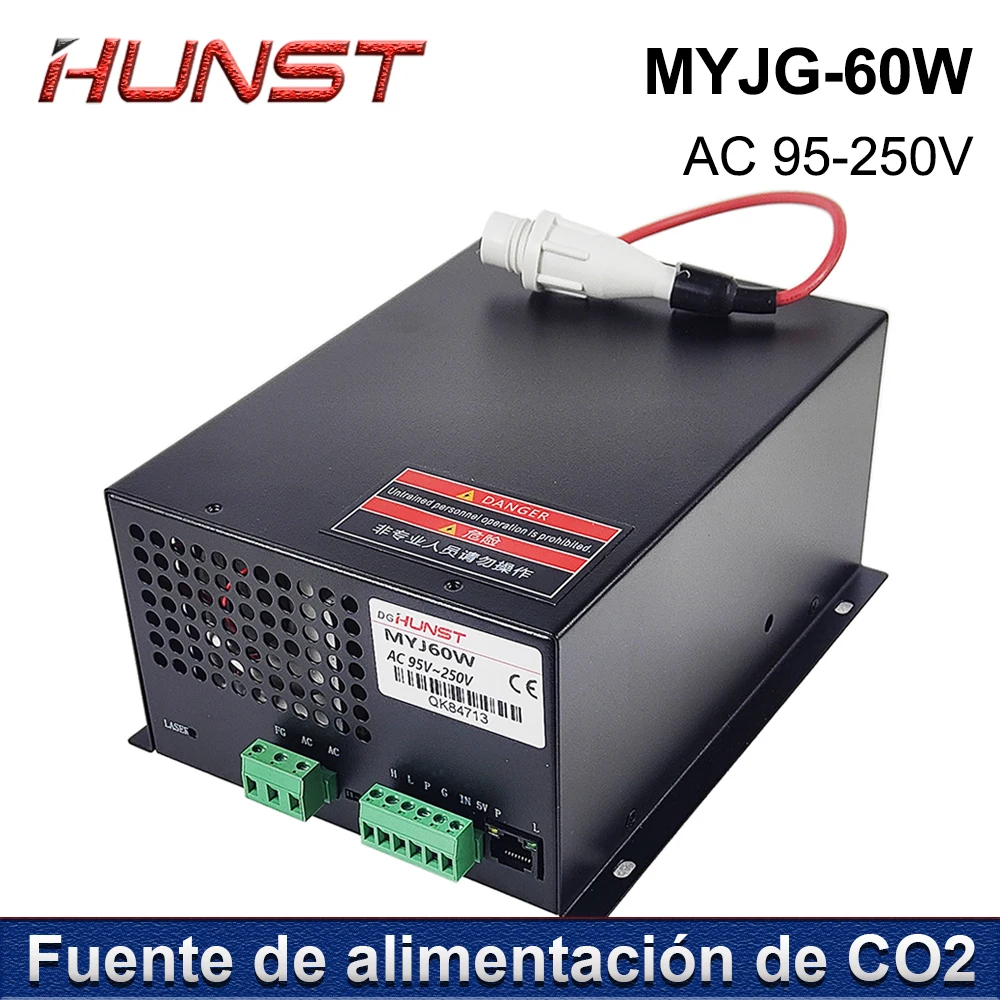 

HUNST CO2 лазерный источник питания MYJG 60 Вт поддерживает напряжение 95 ~ 250 В и используется для 50-70 Вт лазерных гравировальных и режущих станков.