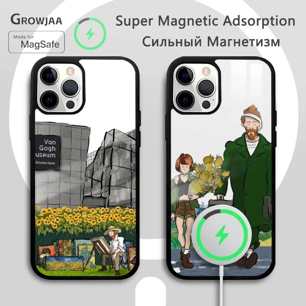 

V-Van Gogh Art phone case for iPhone 17 16 15 14 13 12 11 Pro Max Plus Mini Magsafe Magnetic Wireless Mirror Funda
