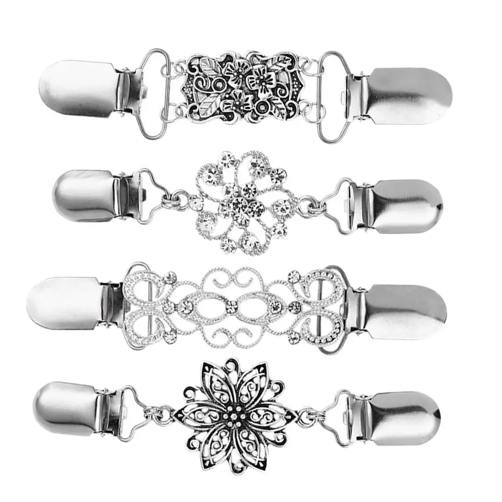 

Rhinestone Cardigan Clip Flower Pattern Sweater Clasp Blouse Shirt Pin Brooches for Women Wedding Decoration