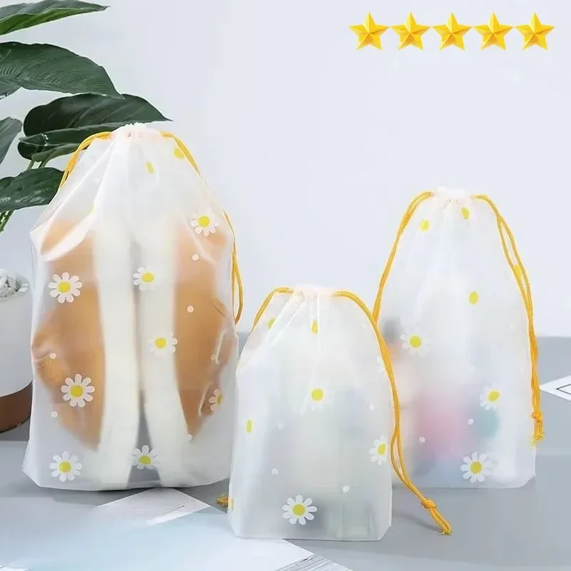 【Vendas quentes】 Bolsa de maquiagem de viagem transparente à prova d'água Toalha meia Bolsa de armazenamento de plástico com cordão para banheiro