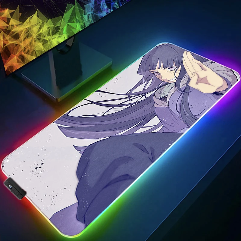 

Светодиодный коврик для мыши N-narutoS H-hyuuga H-hinata с подсветкой, игровые аксессуары для геймеров, скоростная клавиатура, резиновый замок, край RGB, настольный коврик для ноутбука