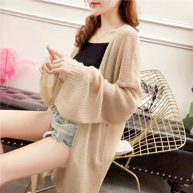 Summer Thin Air Conditioning Cardigan Women College Lazy Style Korean Edition Loose Knitted Shirt Medium Long Sunscreen Clothes