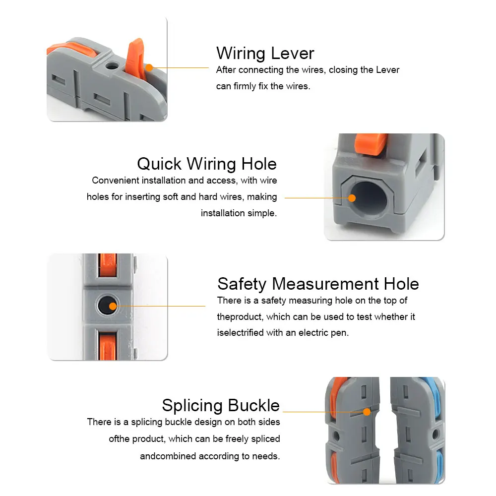 Quick Wire Connector PCT-221 Universal Compact Splicing Terminal Block Spring Lever Nut Push-in Conductor Solid Stranded Cable