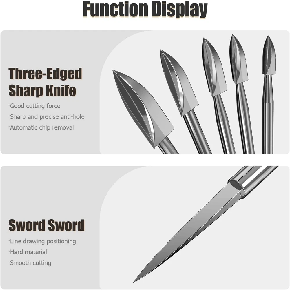 7Pc Wood Carving Tools,1/8Inch Shank HSS Engraving Drill Tool Wood Crafts Accessories with 4486 Chuck for Dremel Tool Vogue