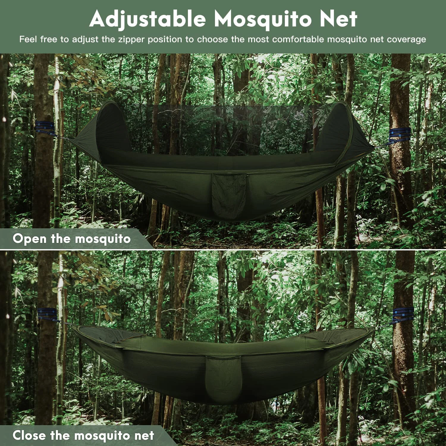 Double Camping Hammock with Mosquito Netting Pop-up Portable Hammock Ultralight Nylon Parachute Hammocks with Tree Straps