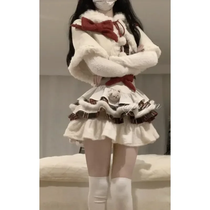 مجموعة تنورة قصيرة لطيفة مع حواف من الدانتيل وتصميم كتلة الألوان فستان بناتي على طراز لوليتا مع عباءة خفيفة الوزن ومواد قابلة للتنفس 2025